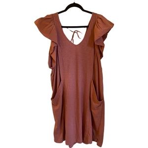 Daily Practice by Anthropologie Size 1X Dried Coral Flutter Sleeve Dress